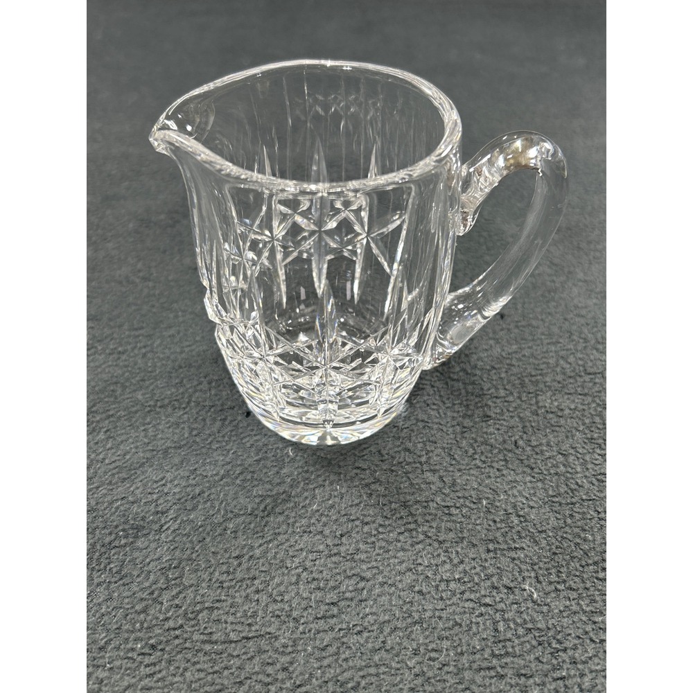 Crystal Creamer Pitcher Small Individual Starburst Diamond Cut Glass Clear